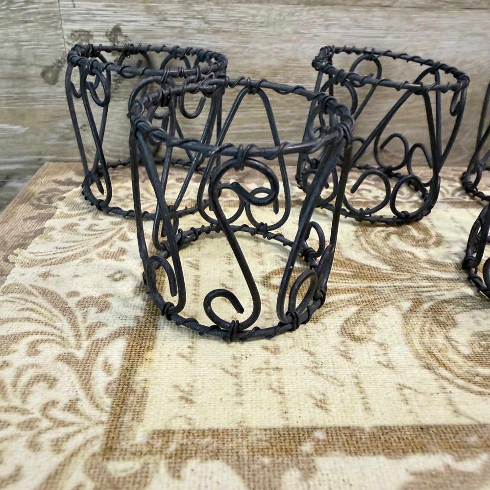 Set of 5 Wrought Iron Napkin Rings Scrollwork Rustic Silver Wire Table Decor